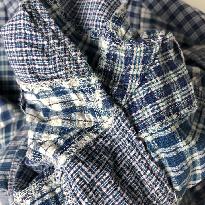 Brooks Brothers Patchwork Short Sleeve Button-Down Check Shirt, Men's Size L cotton blue type Vintage Second Hand