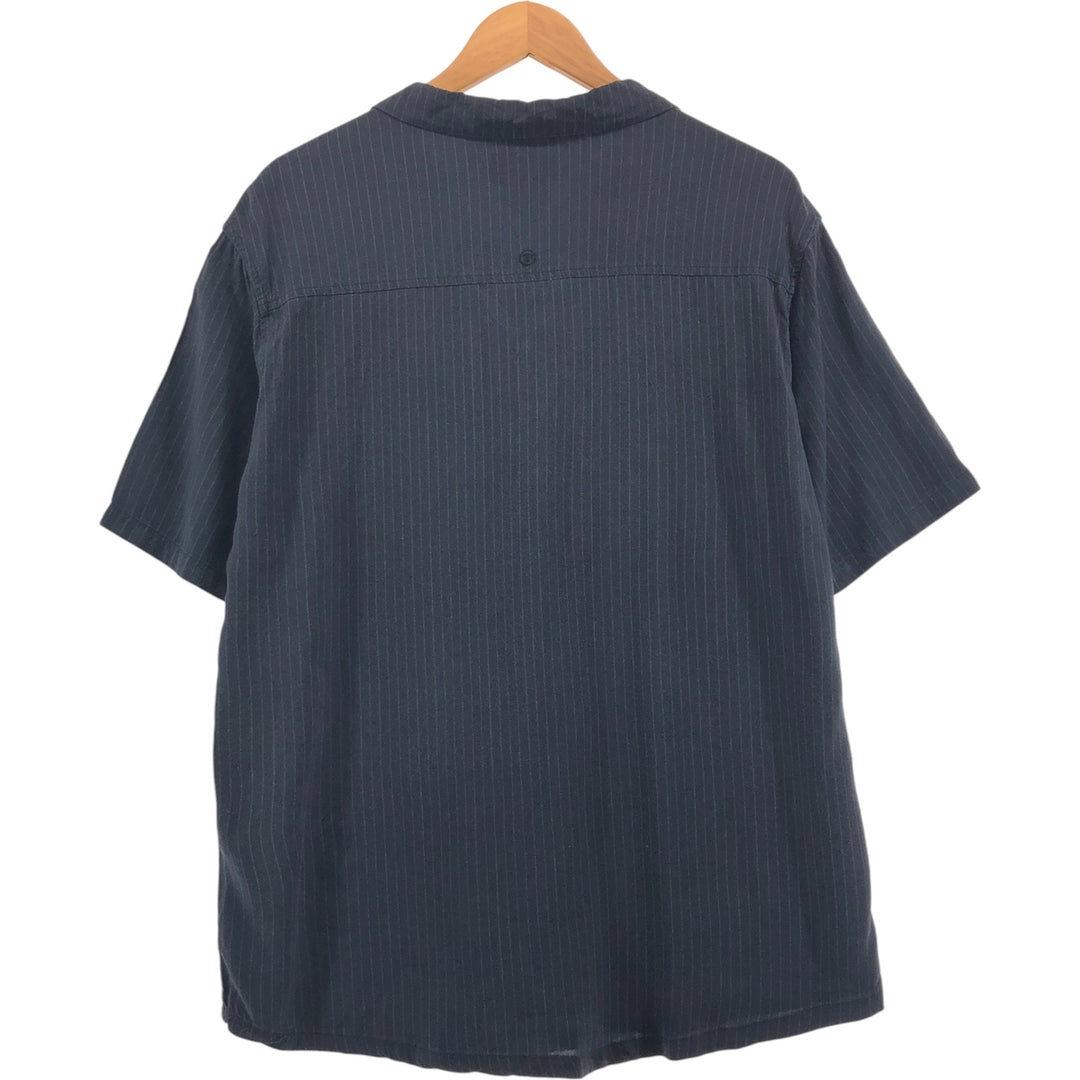 STUSSY Stripe Pattern Short Sleeve Open Collar Rayon Shirt Men's Size S Rayon navy blue type Vintage Second Hand