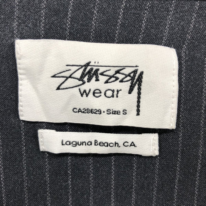 STUSSY Stripe Pattern Short Sleeve Open Collar Rayon Shirt Men's Size S Rayon navy blue type Vintage Second Hand