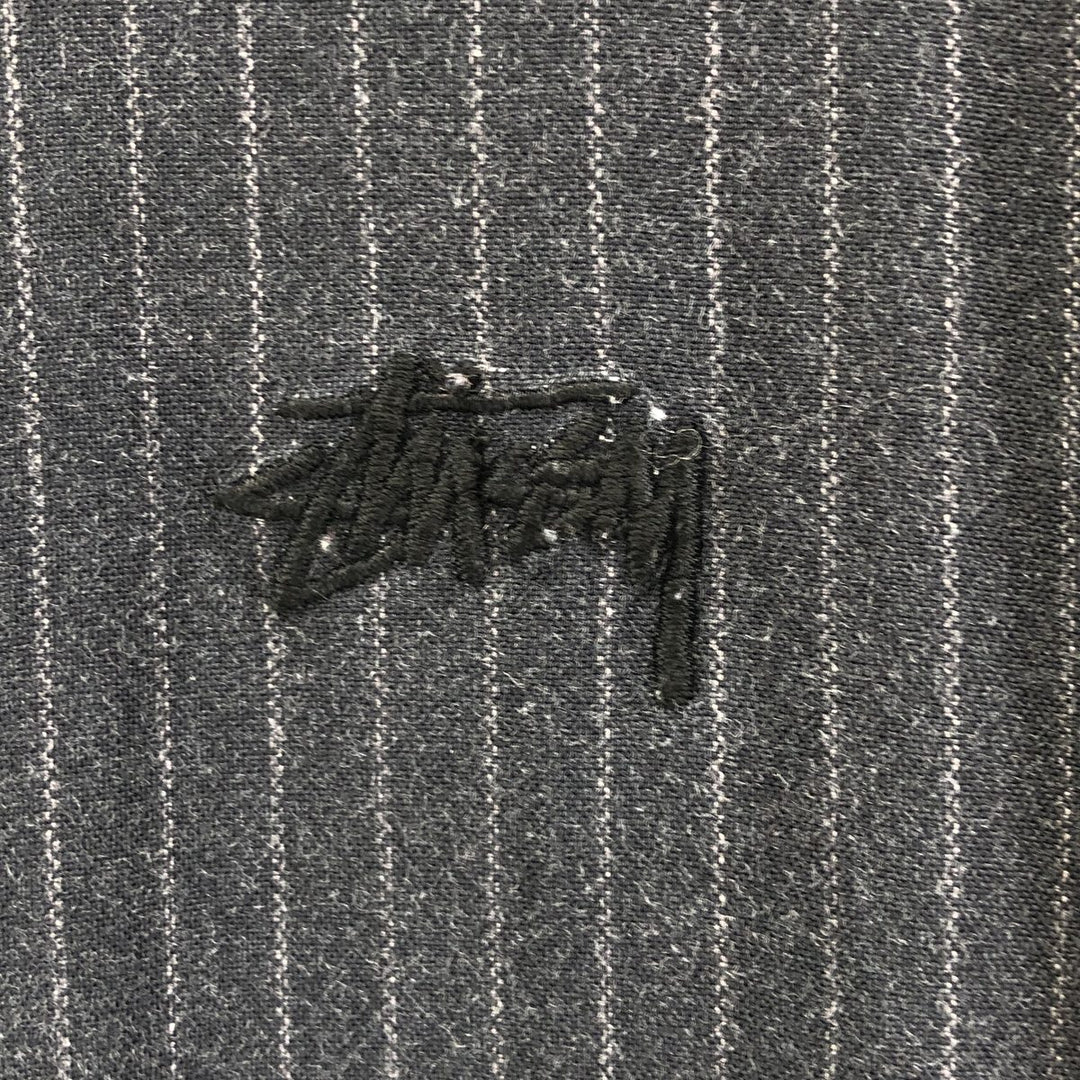 STUSSY Stripe Pattern Short Sleeve Open Collar Rayon Shirt Men's Size S Rayon navy blue type Vintage Second Hand