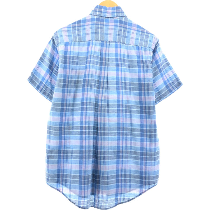 Brooks Brothers Est.1818 Check Pattern Button-down Short Sleeve Linen Shirt, Men's Size S linen Blue type light blue Vintage Second Hand
