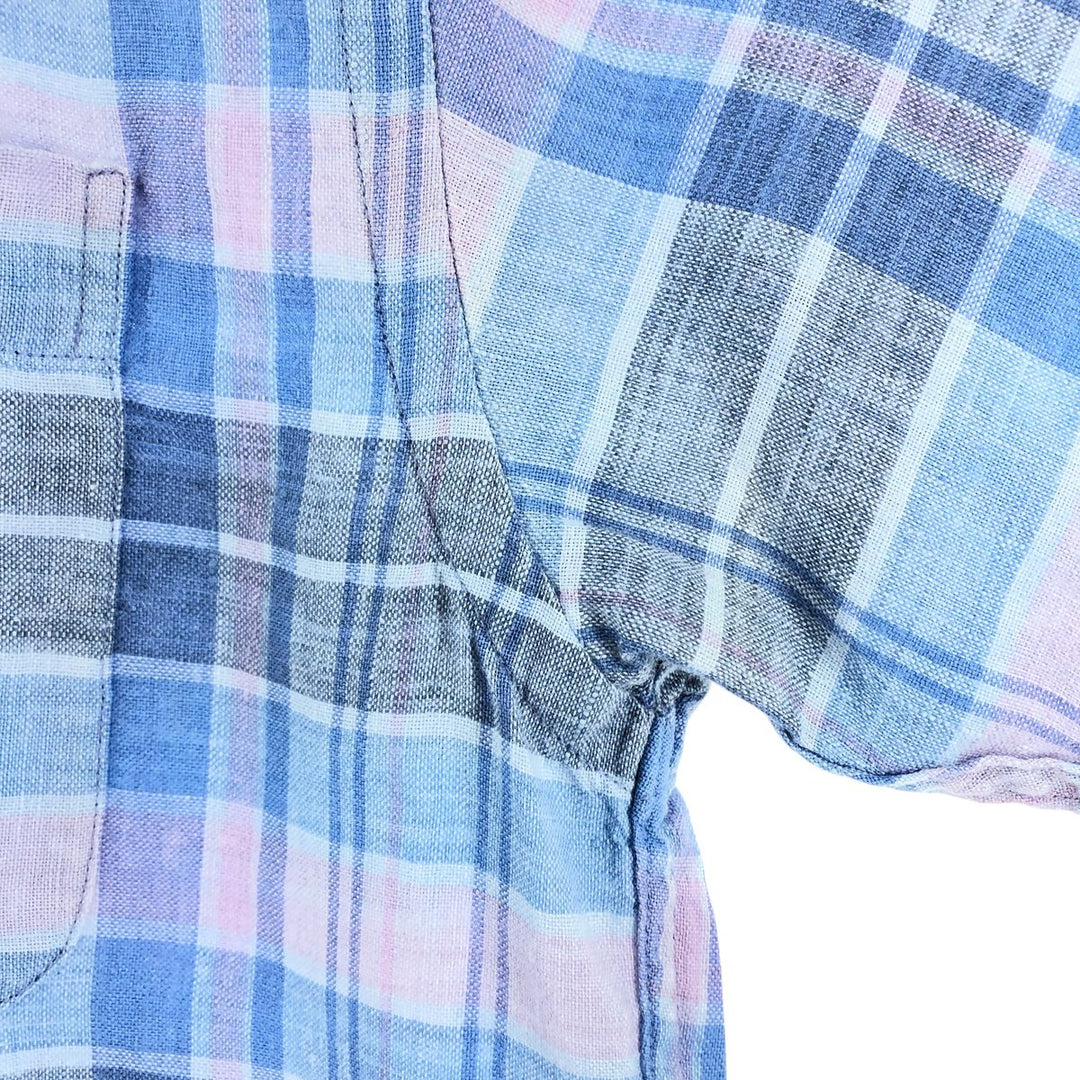 Brooks Brothers Est.1818 Check Pattern Button-down Short Sleeve Linen Shirt, Men's Size S linen Blue type light blue Vintage Second Hand