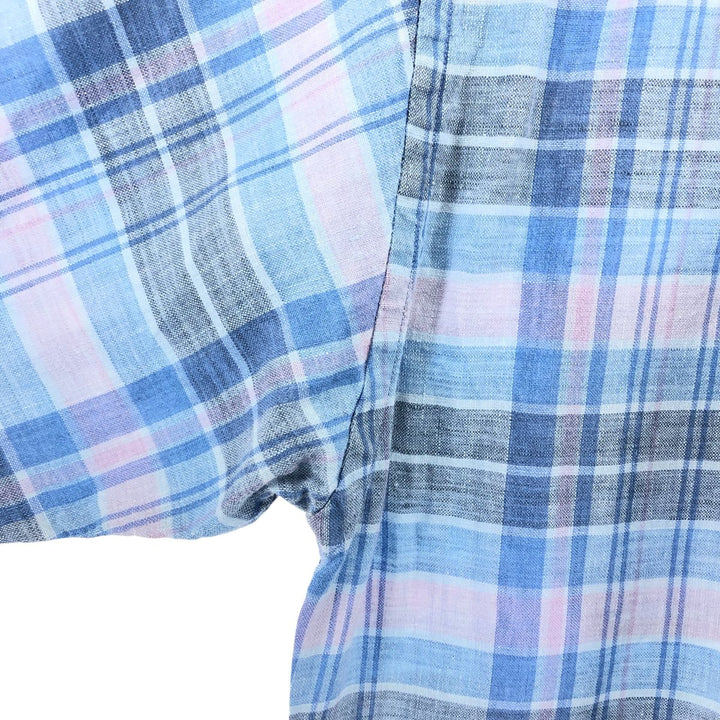 Brooks Brothers Est.1818 Check Pattern Button-down Short Sleeve Linen Shirt, Men's Size S linen Blue type light blue Vintage Second Hand