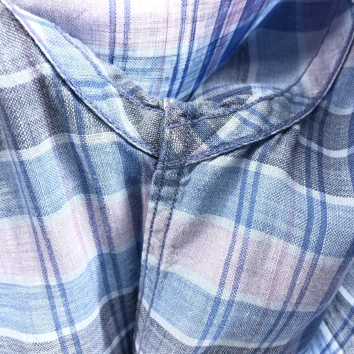 Brooks Brothers Est.1818 Check Pattern Button-down Short Sleeve Linen Shirt, Men's Size S linen Blue type light blue Vintage Second Hand