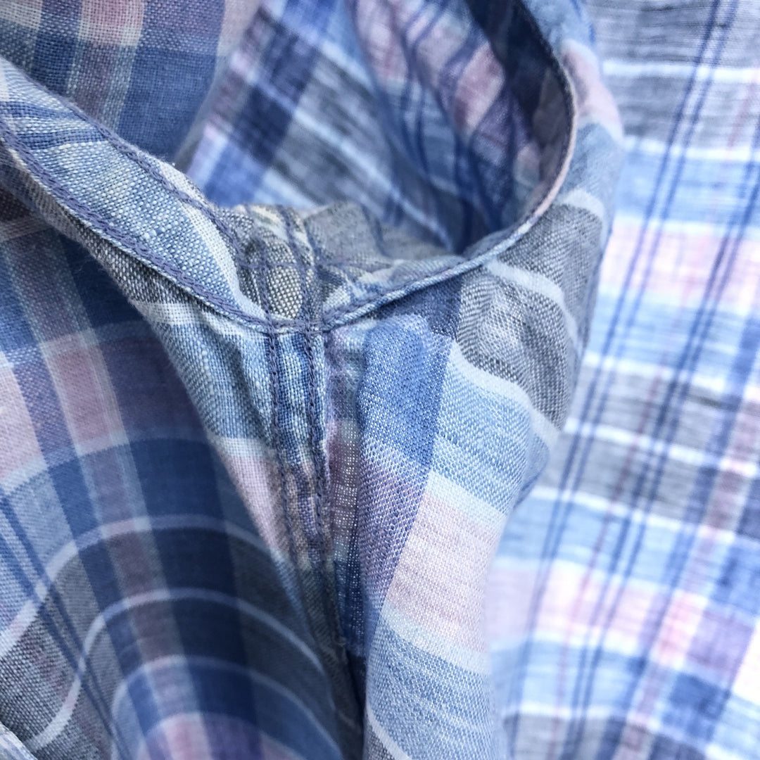 Brooks Brothers Est.1818 Check Pattern Button-down Short Sleeve Linen Shirt, Men's Size S linen Blue type light blue Vintage Second Hand