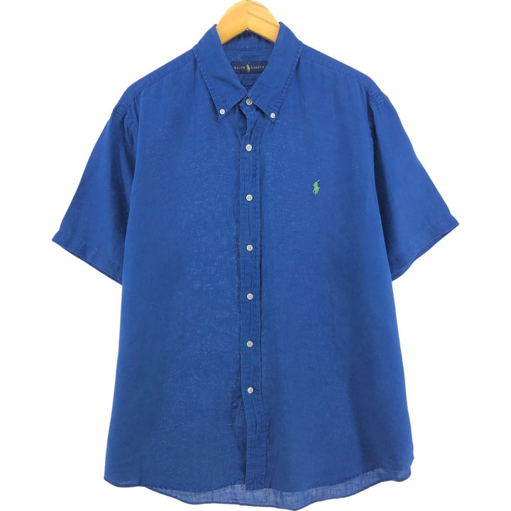 Ralph Lauren short sleeve linen button down shirt, men's size XL linen blue type Vintage Second Hand