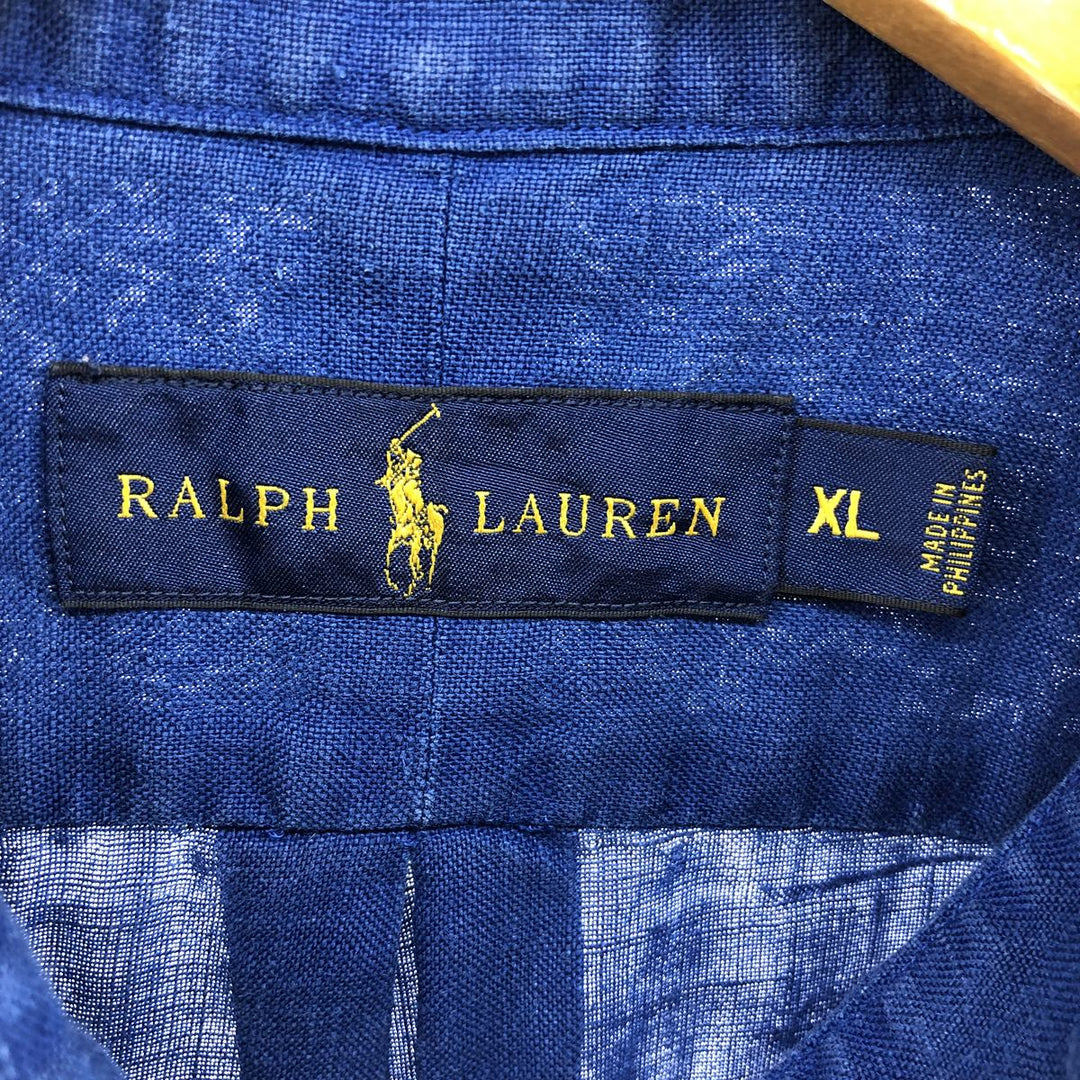 Ralph Lauren short sleeve linen button down shirt, men's size XL linen blue type Vintage Second Hand