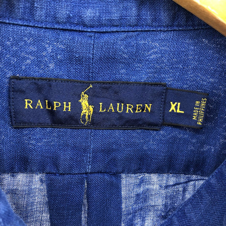 Ralph Lauren short sleeve linen button down shirt, men's size XL linen blue type Vintage Second Hand