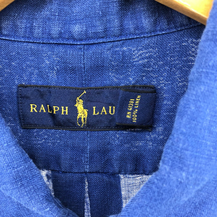 Ralph Lauren short sleeve linen button down shirt, men's size XL linen blue type Vintage Second Hand