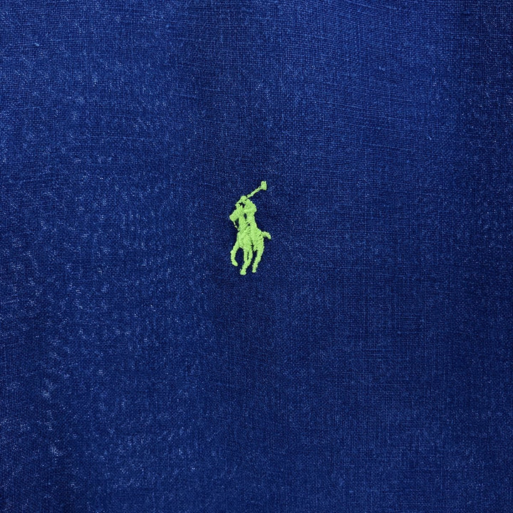 Ralph Lauren short sleeve linen button down shirt, men's size XL linen blue type Vintage Second Hand