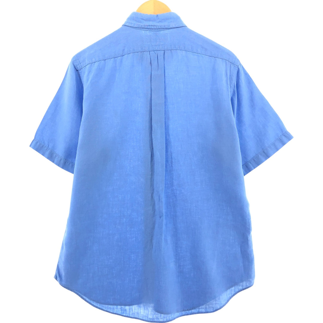 Ralph Lauren Classic Fit short sleeve linen button down shirt, men's size M linen Blue type light blue Vintage Second Hand