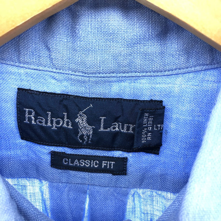 Ralph Lauren Classic Fit short sleeve linen button down shirt, men's size M linen Blue type light blue Vintage Second Hand
