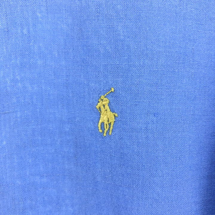 Ralph Lauren Classic Fit short sleeve linen button down shirt, men's size M linen Blue type light blue Vintage Second Hand