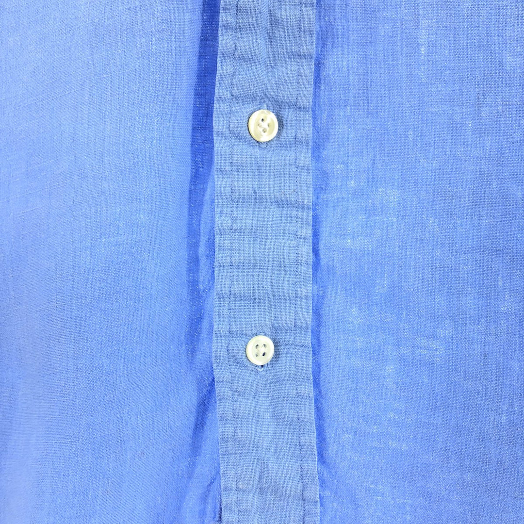 Ralph Lauren Classic Fit short sleeve linen button down shirt, men's size M linen Blue type light blue Vintage Second Hand
