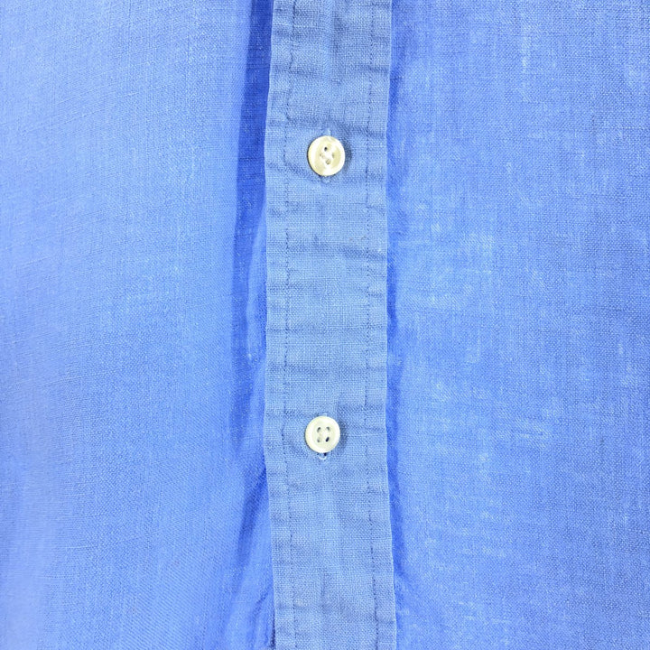 Ralph Lauren Classic Fit short sleeve linen button down shirt, men's size M linen Blue type light blue Vintage Second Hand