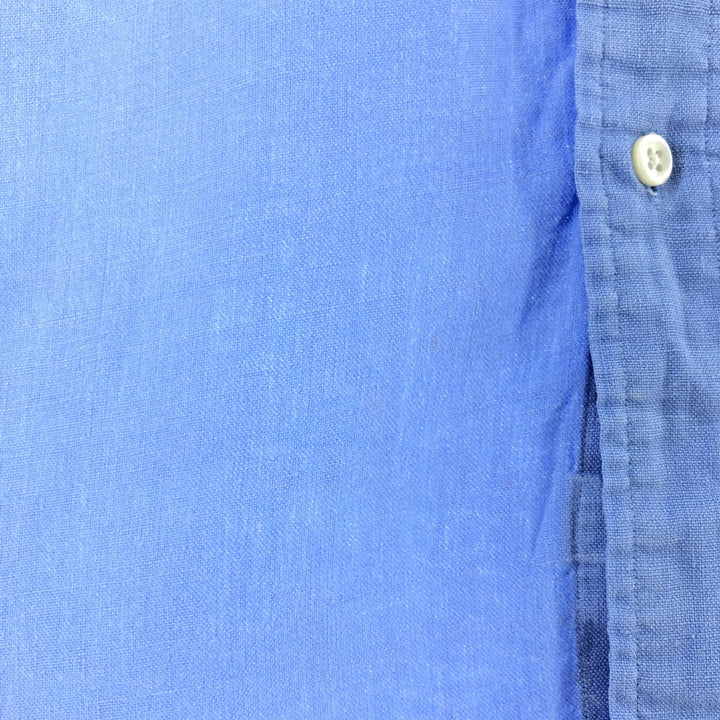 Ralph Lauren Classic Fit short sleeve linen button down shirt, men's size M linen Blue type light blue Vintage Second Hand