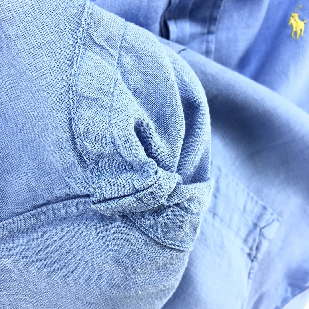 Ralph Lauren Classic Fit short sleeve linen button down shirt, men's size M linen Blue type light blue Vintage Second Hand