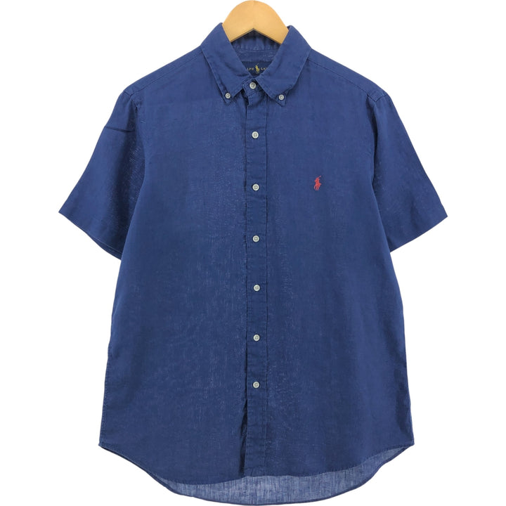 Ralph Lauren short sleeve linen button down shirt, men's size M unclear blue type Vintage Second Hand