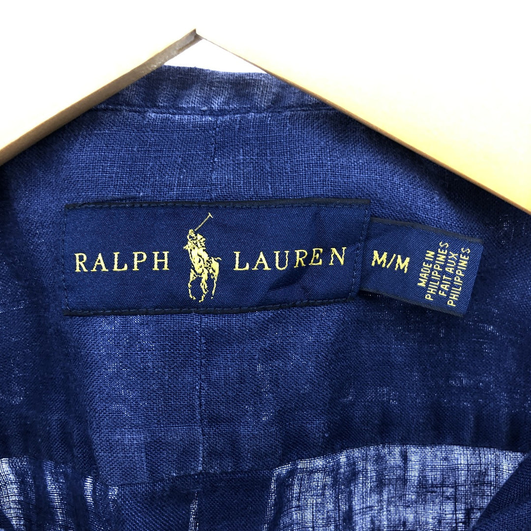 Ralph Lauren short sleeve linen button down shirt, men's size M unclear blue type Vintage Second Hand