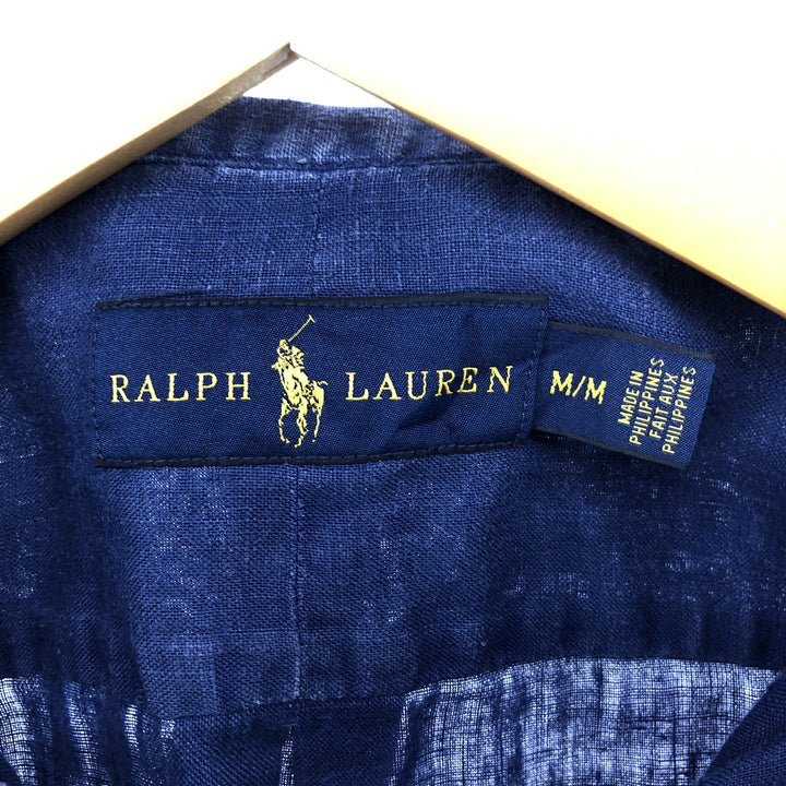 Ralph Lauren short sleeve linen button down shirt, men's size M unclear blue type Vintage Second Hand