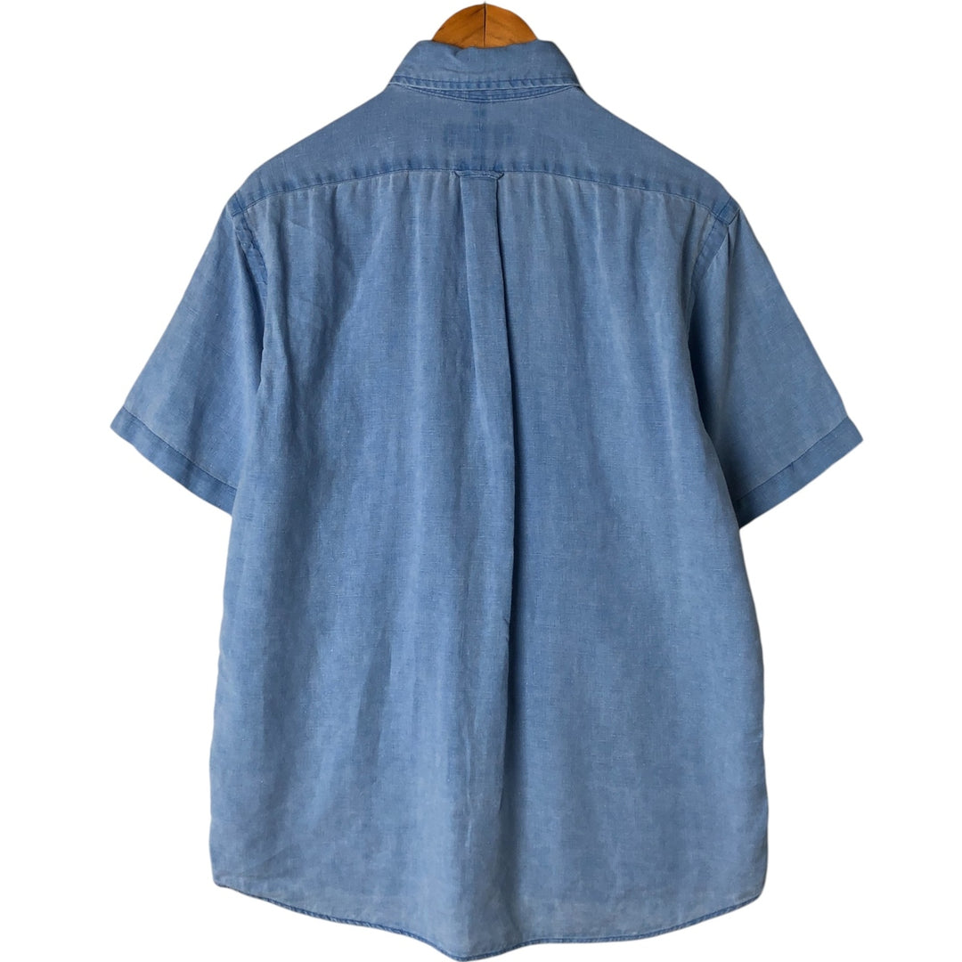 Ralph Lauren short sleeve linen button down shirt, men's size M linen blue type Vintage Second Hand