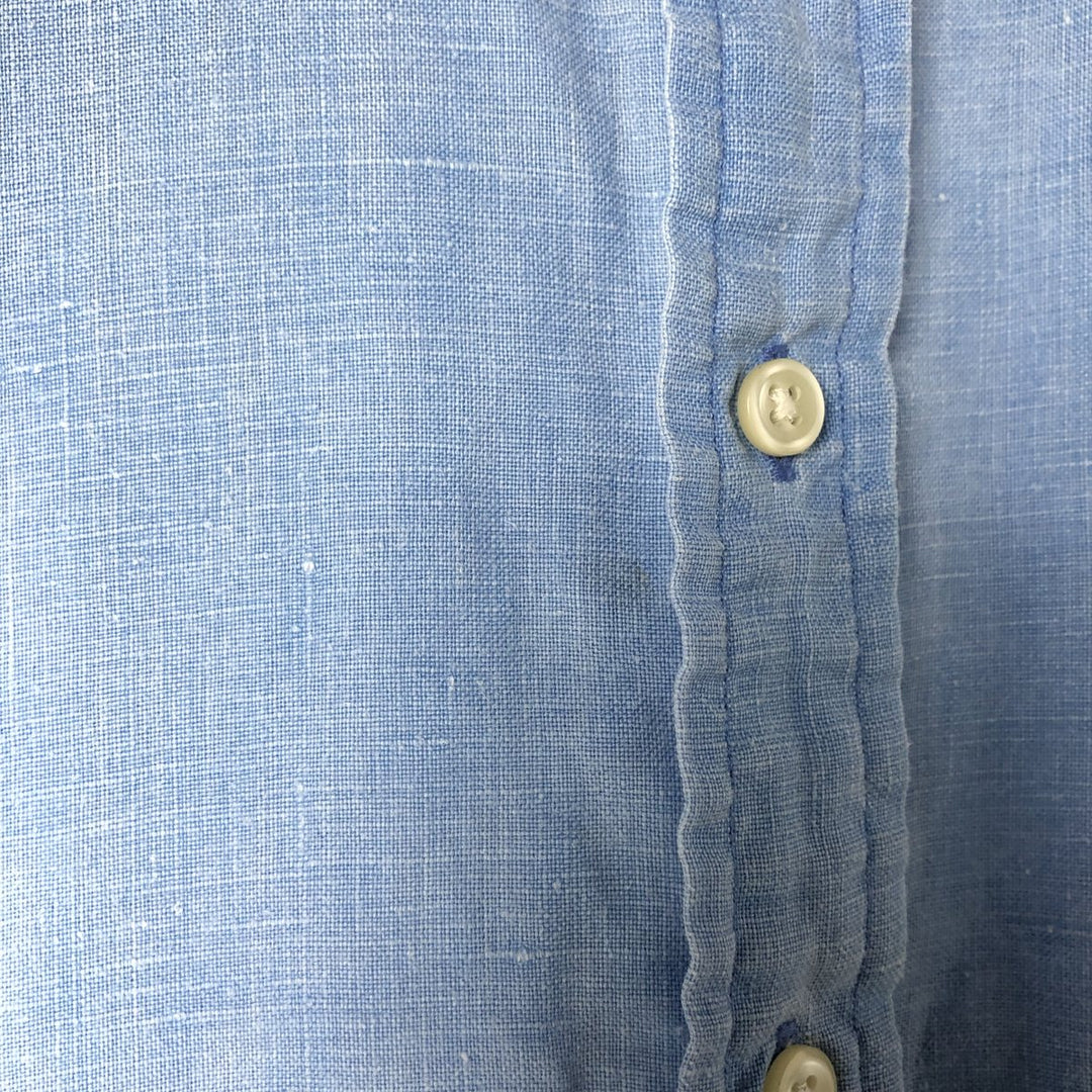 Ralph Lauren short sleeve linen button down shirt, men's size M linen blue type Vintage Second Hand
