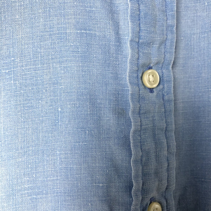 Ralph Lauren short sleeve linen button down shirt, men's size M linen blue type Vintage Second Hand