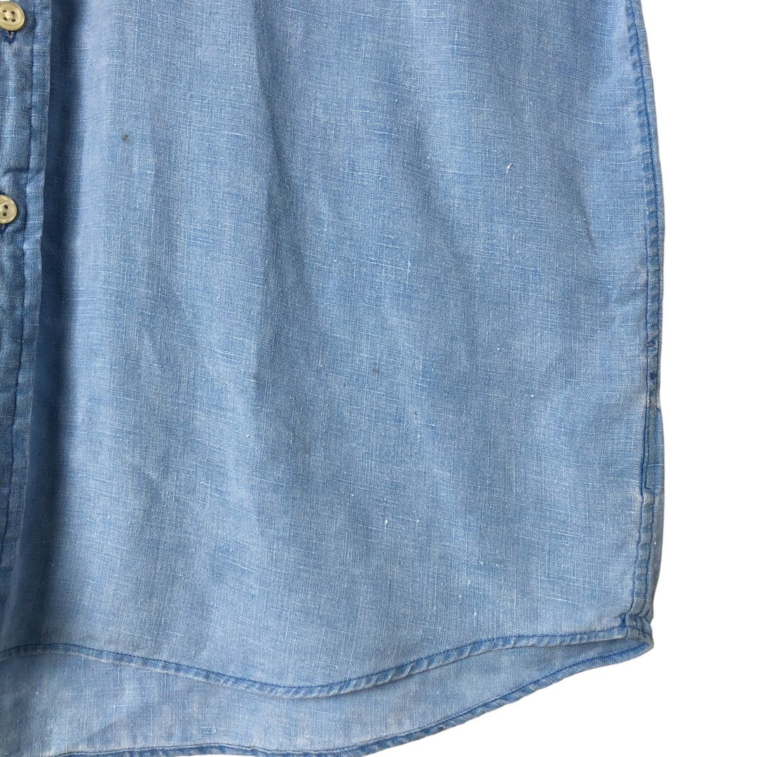 Ralph Lauren short sleeve linen button down shirt, men's size M linen blue type Vintage Second Hand