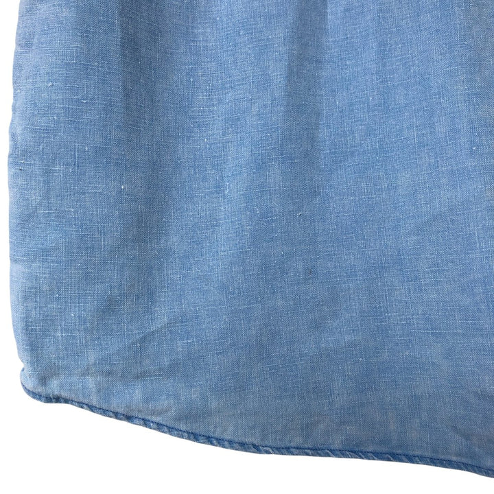 Ralph Lauren short sleeve linen button down shirt, men's size M linen blue type Vintage Second Hand