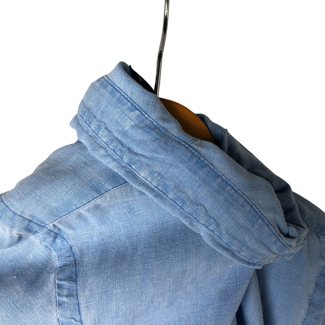 Ralph Lauren short sleeve linen button down shirt, men's size M linen blue type Vintage Second Hand