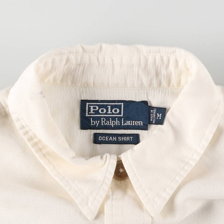 Ralph Lauren POLO by Ralph Lauren OCEAN SHIRT Short sleeve cotton shirt Men's M size cotton white type Vintage Second Hand