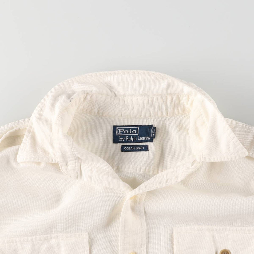 Ralph Lauren POLO by Ralph Lauren OCEAN SHIRT Short sleeve cotton shirt Men's M size cotton white type Vintage Second Hand