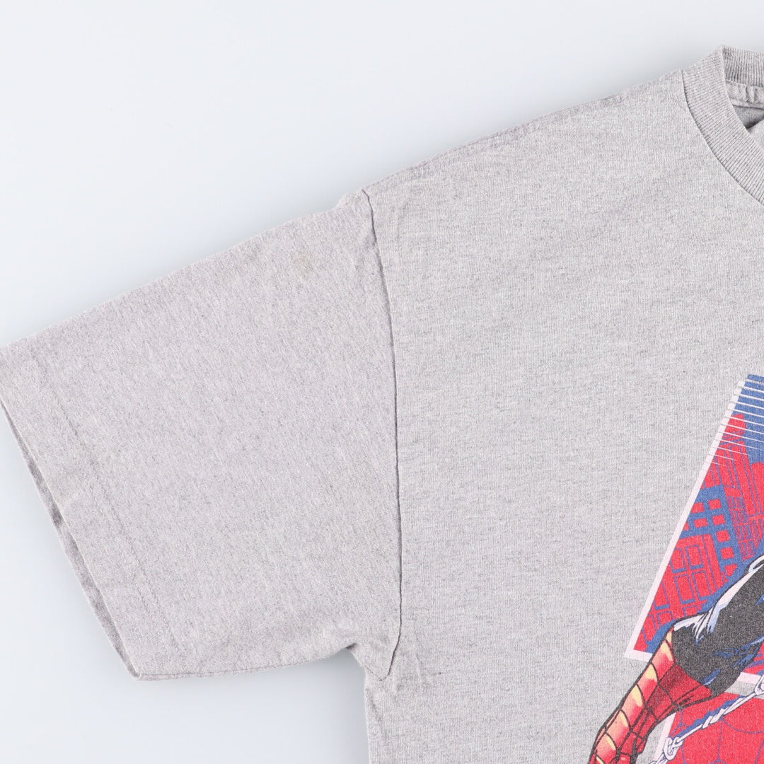 MARVEL SPIDER MAN Spider-Man character print T-shirt, men's size L cotton gray type Vintage Second Hand