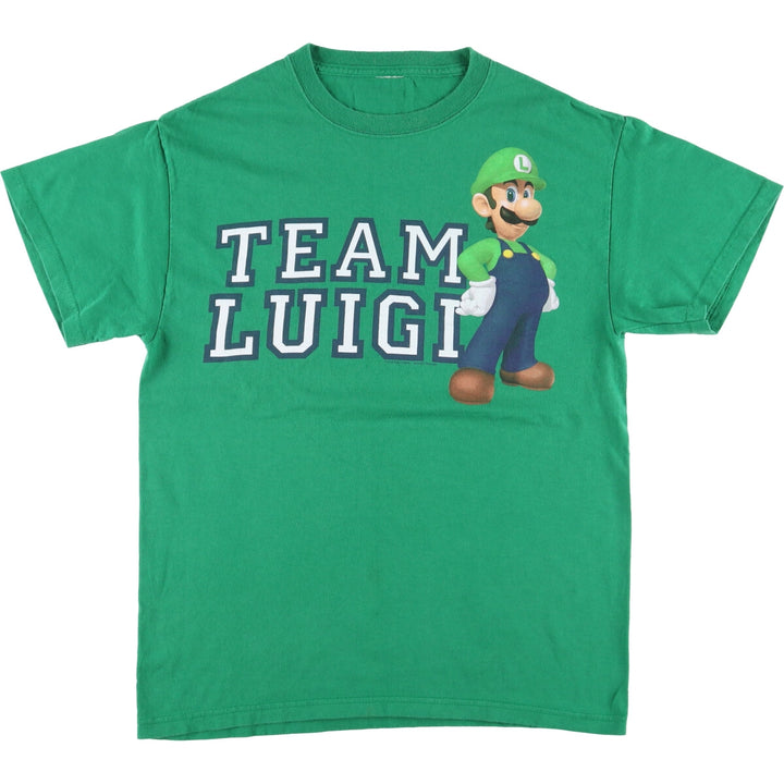 SUPER MARIO Super Mario Luigi character print T-shirt Men's M size unclear green type Vintage Second Hand