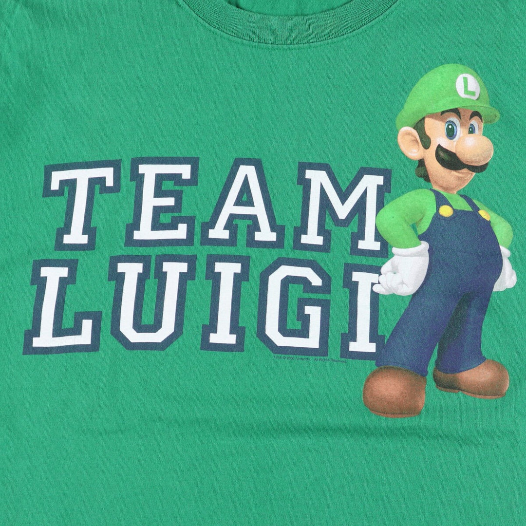SUPER MARIO Super Mario Luigi character print T-shirt Men's M size unclear green type Vintage Second Hand