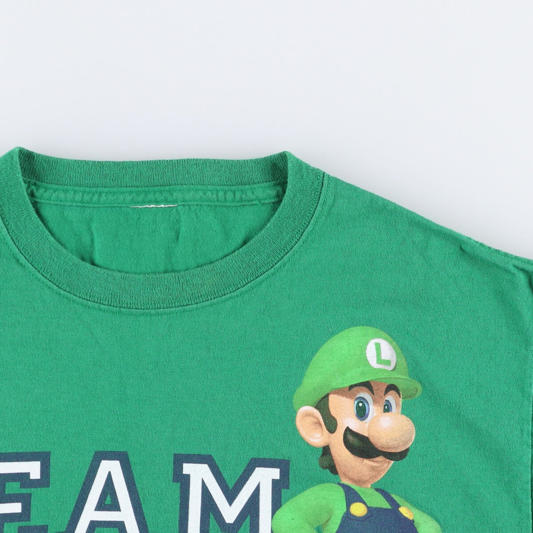 SUPER MARIO Super Mario Luigi character print T-shirt Men's M size unclear green type Vintage Second Hand