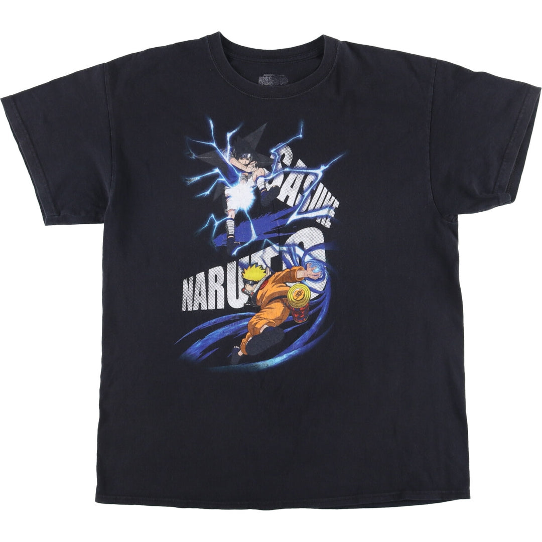 NARUTO Uzumaki Naruto Uchiha Sasuke Anime Character Print T-Shirt Men's L size cotton black type Vintage Second Hand