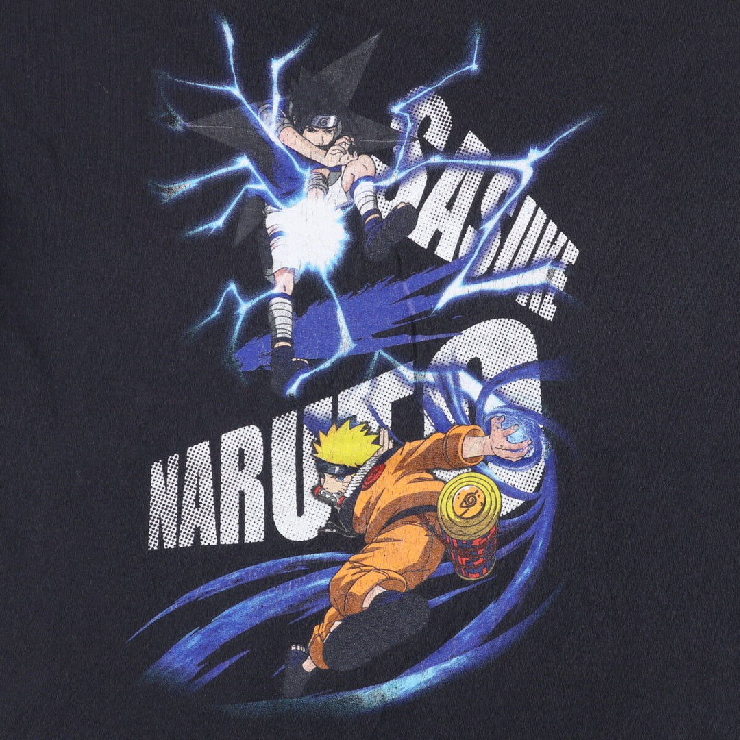 NARUTO Uzumaki Naruto Uchiha Sasuke Anime Character Print T-Shirt Men's L size cotton black type Vintage Second Hand