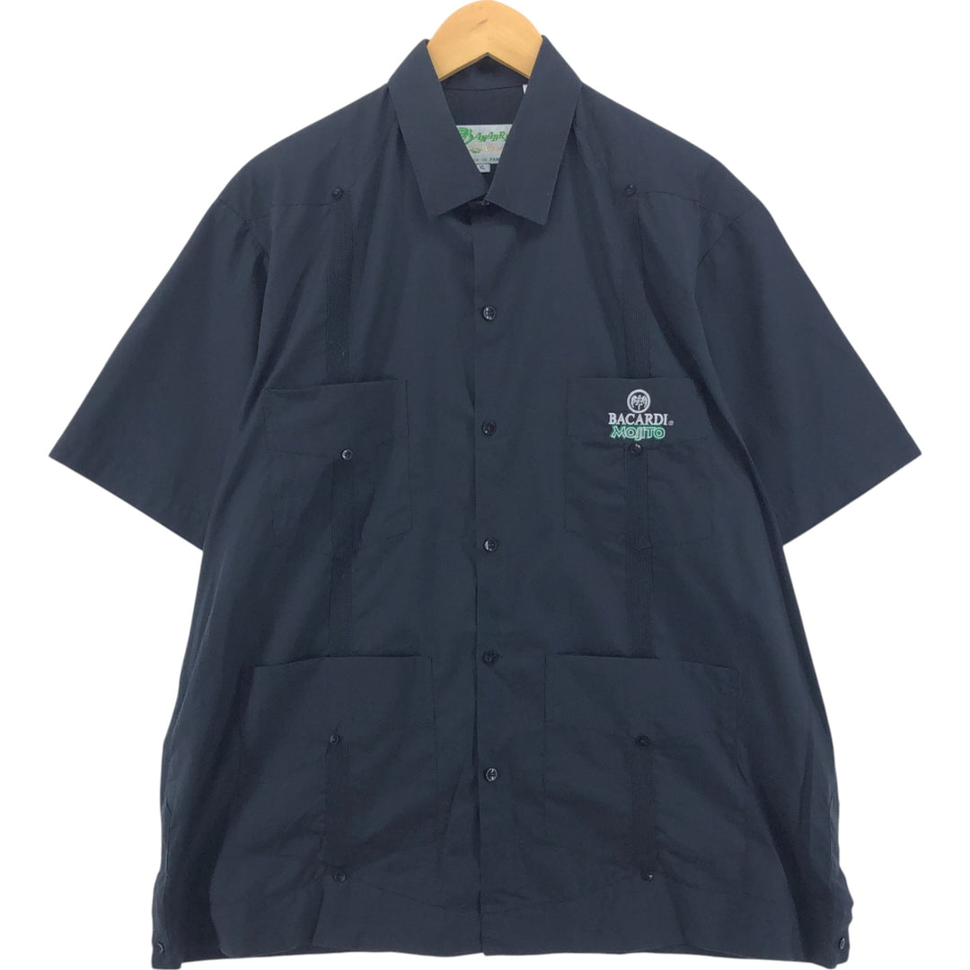 90'S PANABRISA Short Sleeve Mexican Shirt Cuban Shirt Box Shirt Men's XL Size cotton black type Vintage Second Hand