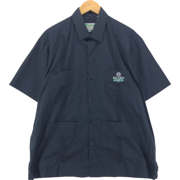 90'S PANABRISA Short Sleeve Mexican Shirt Cuban Shirt Box Shirt Men's XL Size cotton black type Vintage Second Hand