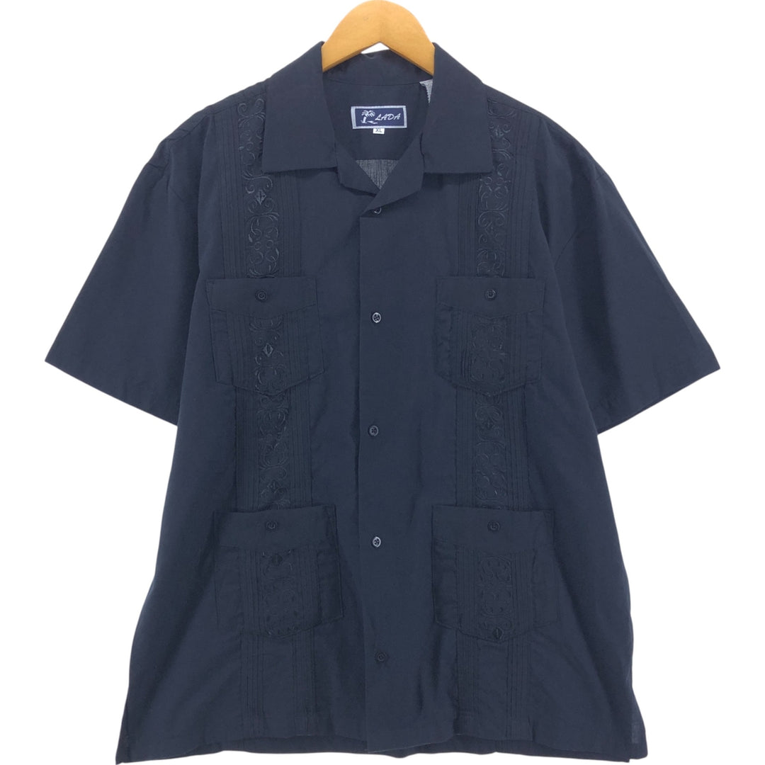 LADA Short Sleeve Open Collar Mexican Shirt Cuban Shirt Box Shirt Men's XL Size cotton black type Vintage Second Hand