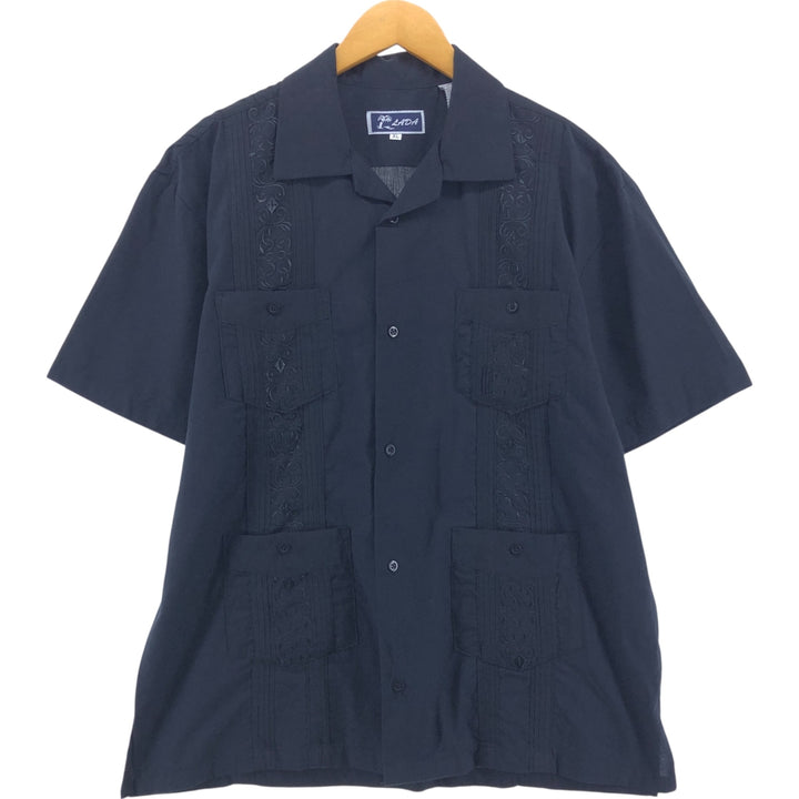 LADA Short Sleeve Open Collar Mexican Shirt Cuban Shirt Box Shirt Men's XL Size cotton black type Vintage Second Hand