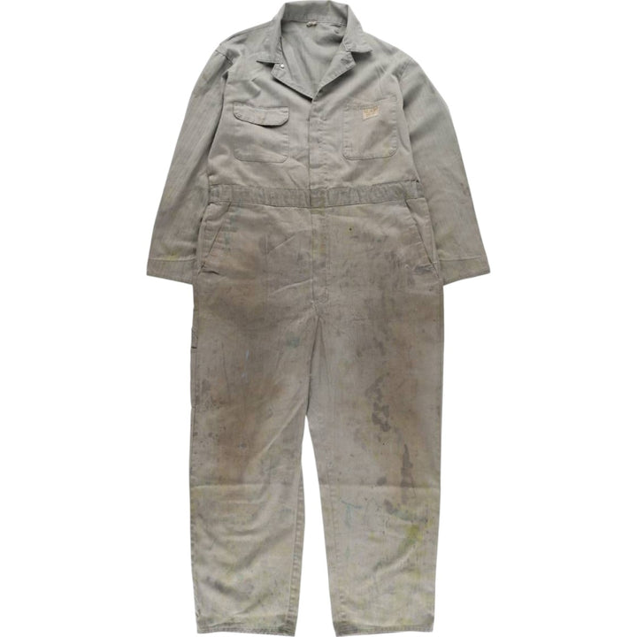 ~70'S JCPenney Big Mac HBT Herringbone Twill Long Sleeve All-in-One Jumpsuit Men's Size L Vintage polyester gray type Vintage Second Hand
