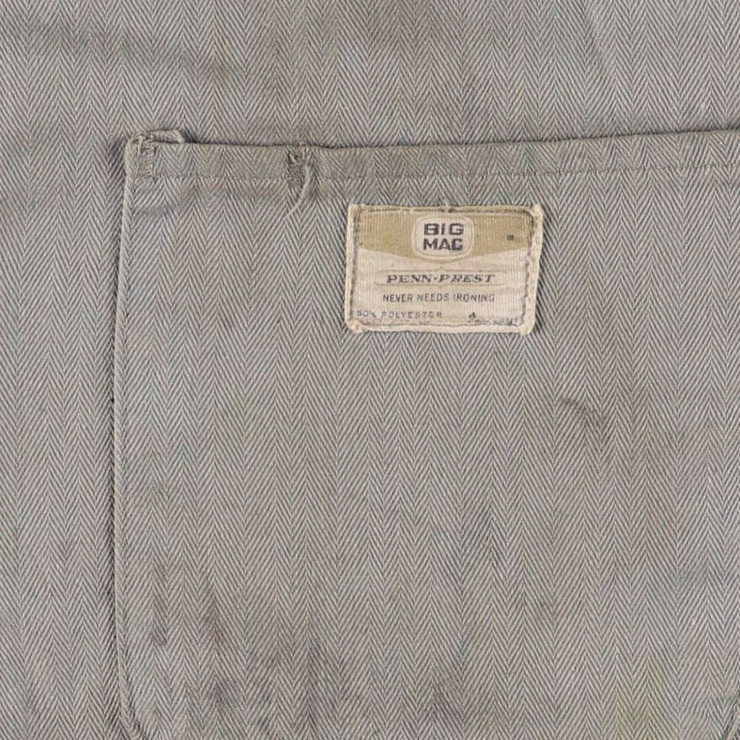~70'S JCPenney Big Mac HBT Herringbone Twill Long Sleeve All-in-One Jumpsuit Men's Size L Vintage polyester gray type Vintage Second Hand