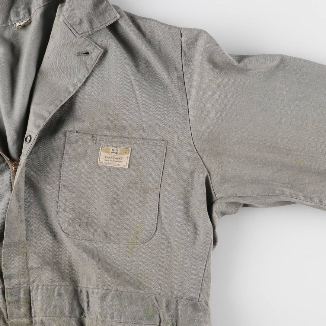 ~70'S JCPenney Big Mac HBT Herringbone Twill Long Sleeve All-in-One Jumpsuit Men's Size L Vintage polyester gray type Vintage Second Hand