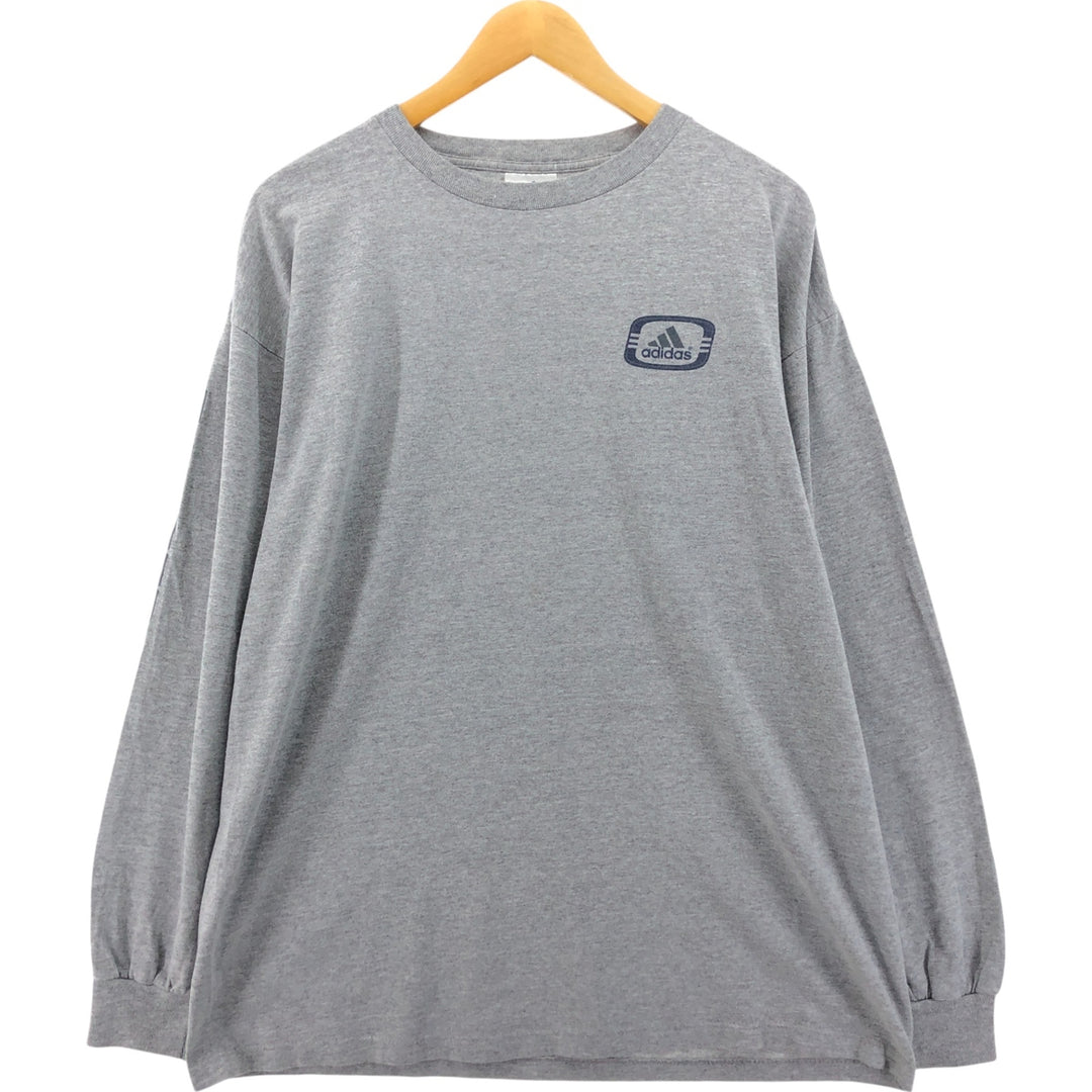 90'S Adidas Long Sleeve T-Shirt, Made in USA, Men's L Size, Vintage cotton gray type Vintage Second Hand