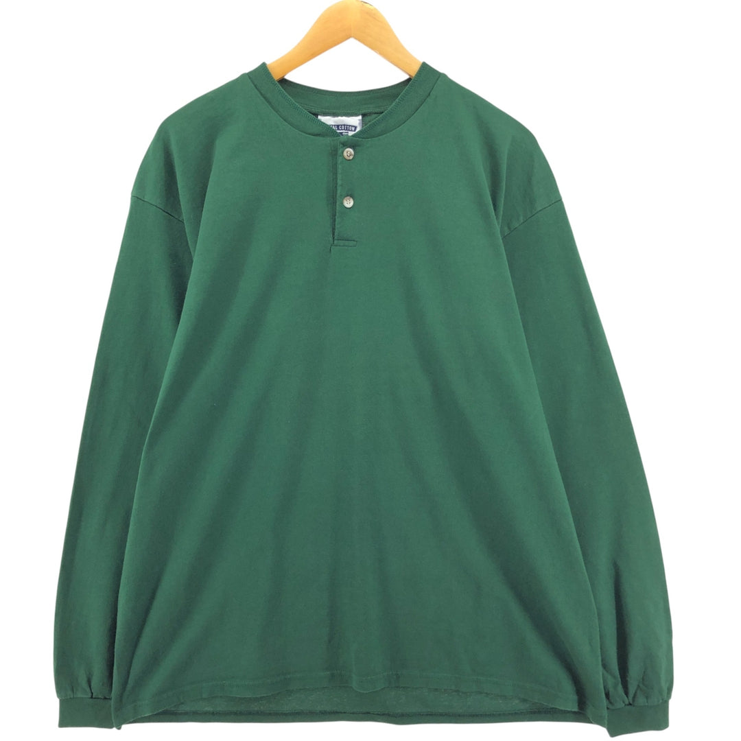 90'S Lee Henley neck long T-shirt, long sleeve T, made in the USA, men's XL size, vintage cotton green type Vintage Second Hand