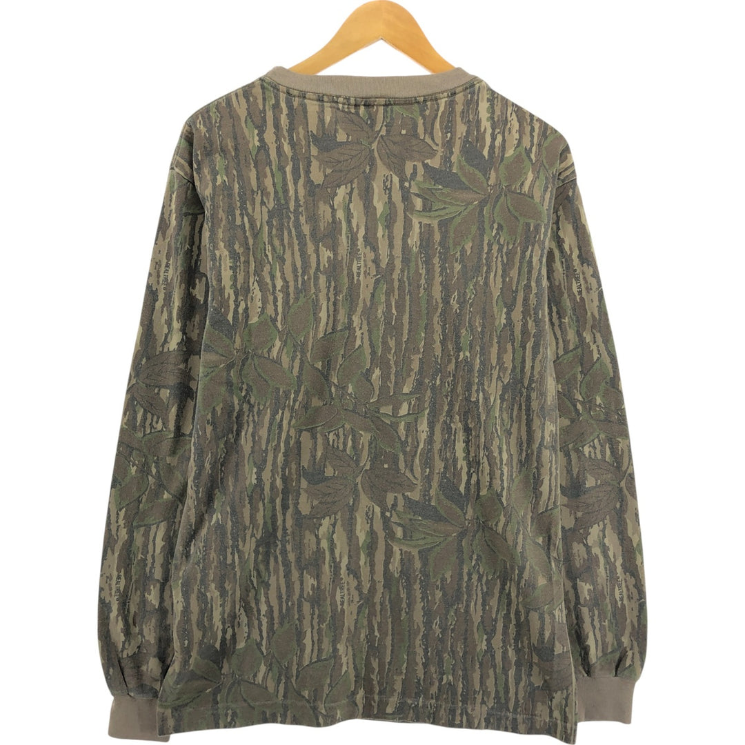 90'S SPORTS AFIELD Camouflage Pattern Real Tree Camo Long T-Shirt Long T Made in USA Men's L Size Vintage unclear Khaki type brown Vintage Second Hand