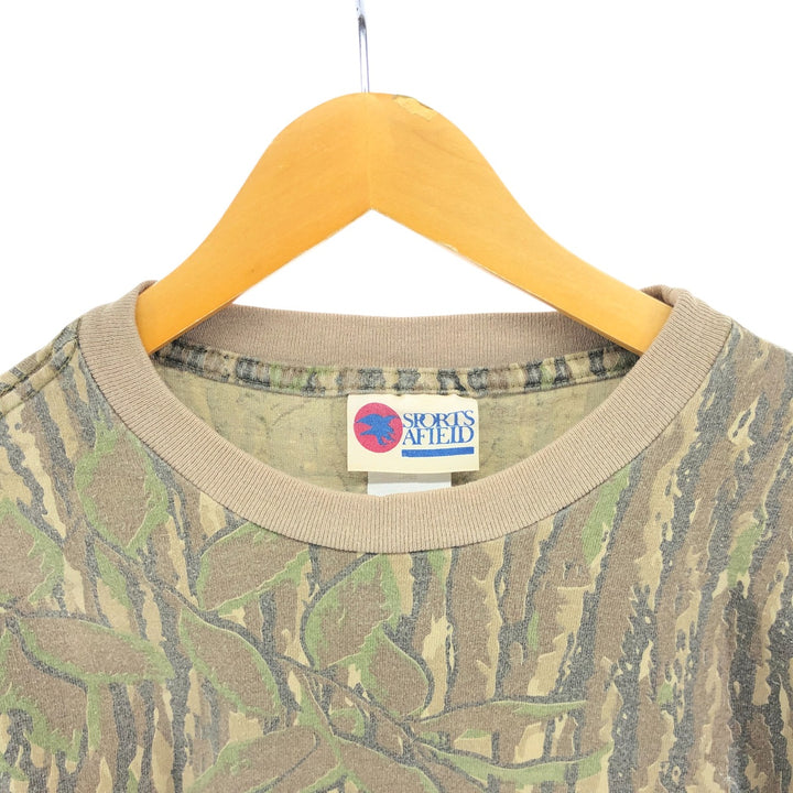 90'S SPORTS AFIELD Camouflage Pattern Real Tree Camo Long T-Shirt Long T Made in USA Men's L Size Vintage unclear Khaki type brown Vintage Second Hand
