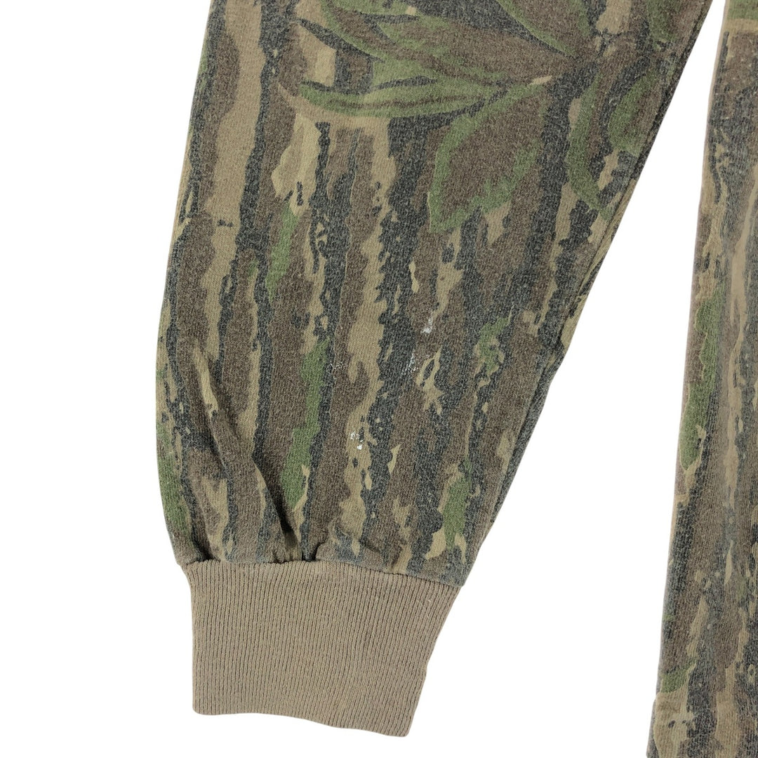 90'S SPORTS AFIELD Camouflage Pattern Real Tree Camo Long T-Shirt Long T Made in USA Men's L Size Vintage unclear Khaki type brown Vintage Second Hand